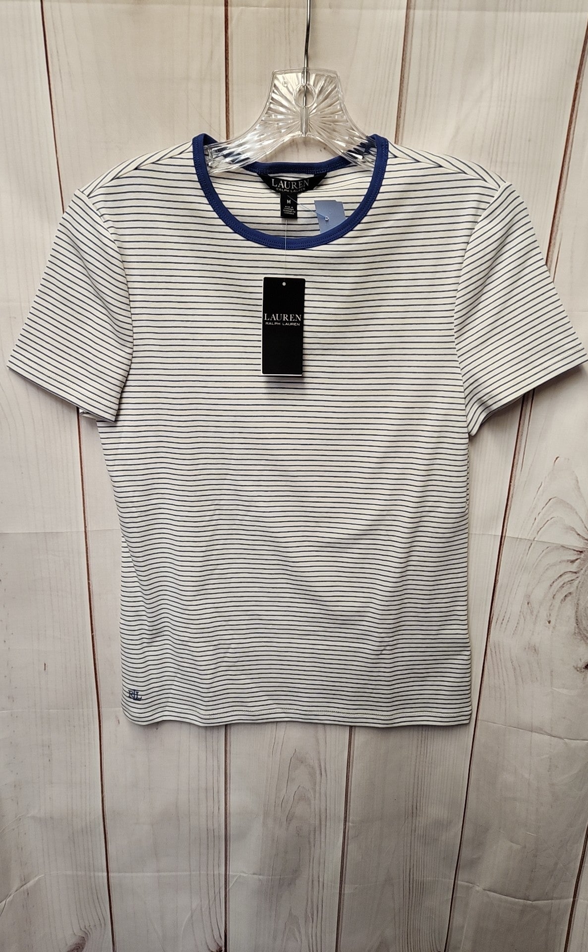 NWT Lauren by Ralph Lauren Women's Size M White & Blue Short Sleeve Top