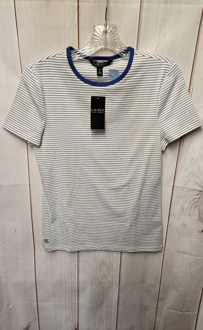 NWT Lauren by Ralph Lauren Women's Size M White & Blue Short Sleeve Top