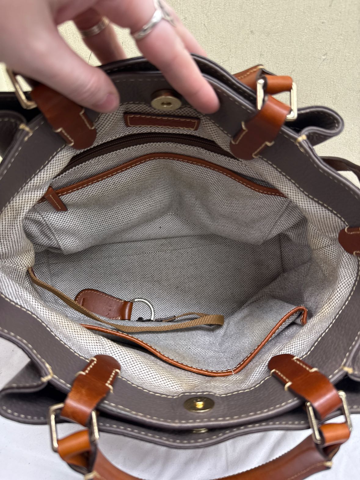 Dooney & Bourke Brenna Elephant Gray Leather Satchel Shoulder Purse Bag AS IS