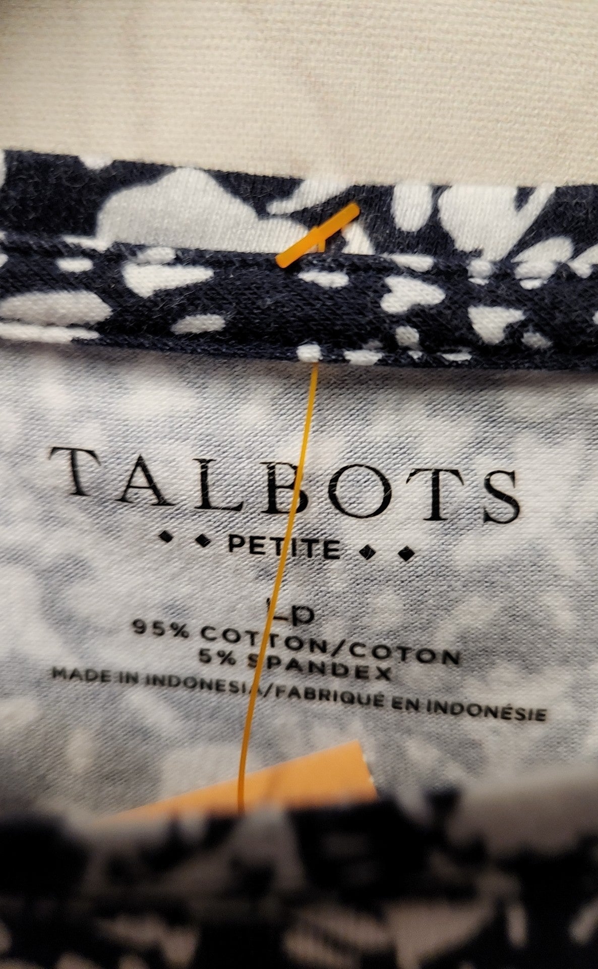Talbots Women's Size L Petite Navy Floral Long Sleeve Top