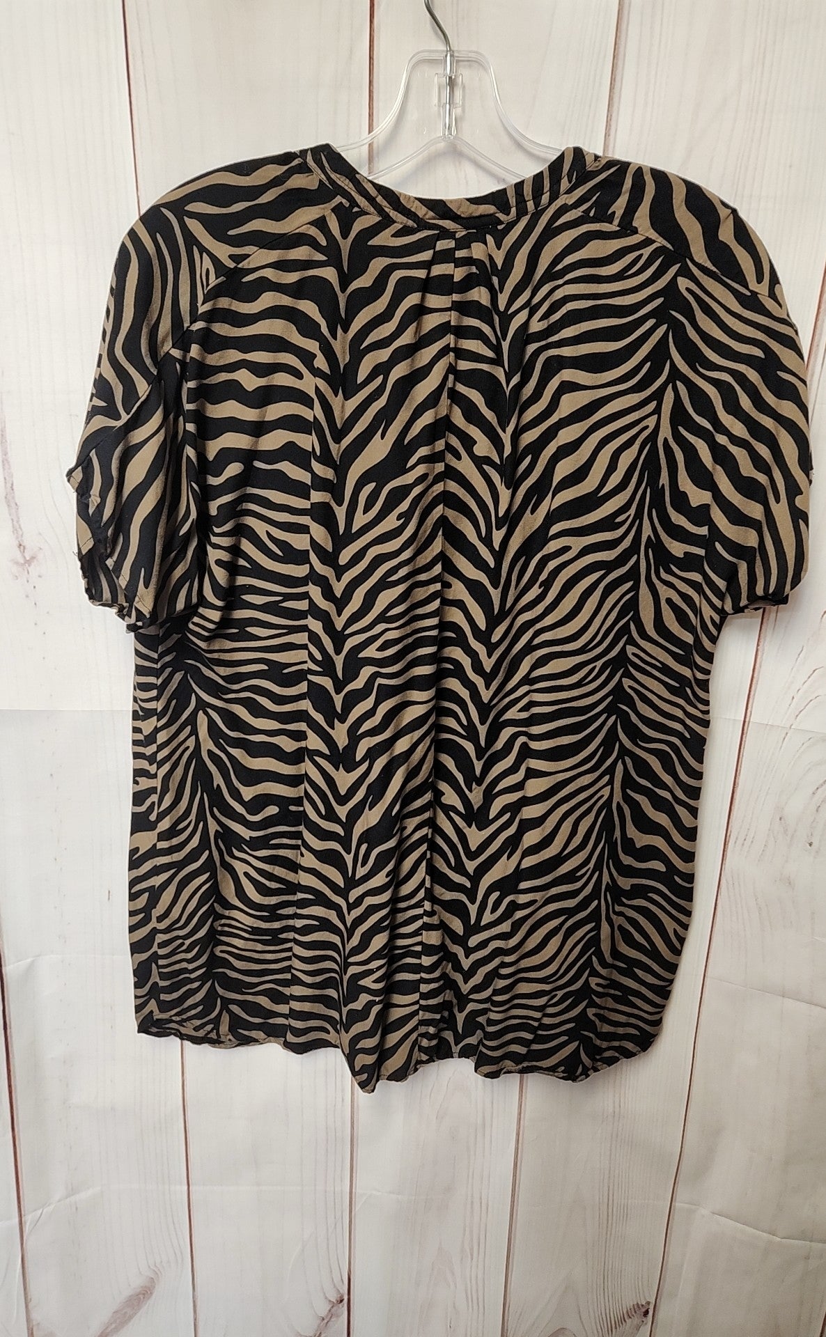 Escapada Women's Size XL Black & Brown Animal Print Short Sleeve Top