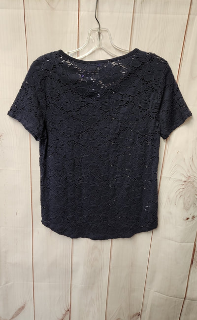Loft Women's Size S Navy Lace Floral Short Sleeve Top
