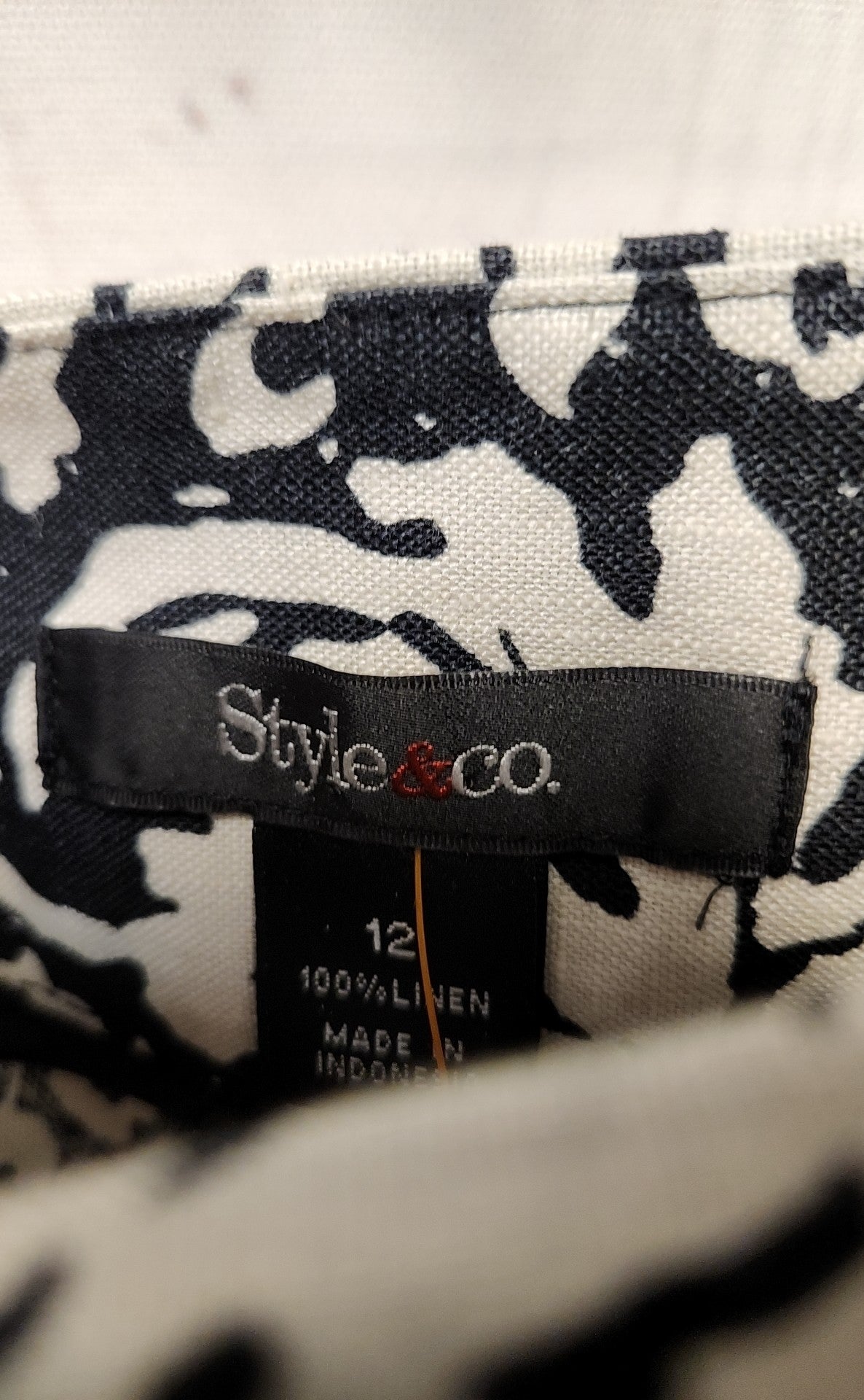 Style & Co Women's Size 12 White & Black Linen Floral Skirt