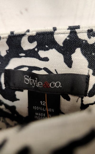 Style & Co Women's Size 12 White & Black Linen Floral Skirt
