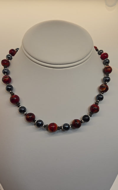 .925 Sterling Silver Mexico Toggle Red Beaded Necklace