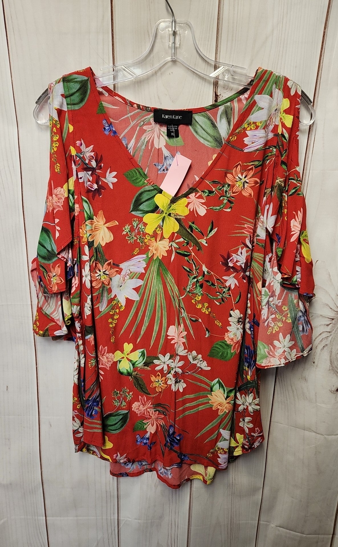 NWT Karen Kane Women's Size XL Red Floral Cold Shoulder Top