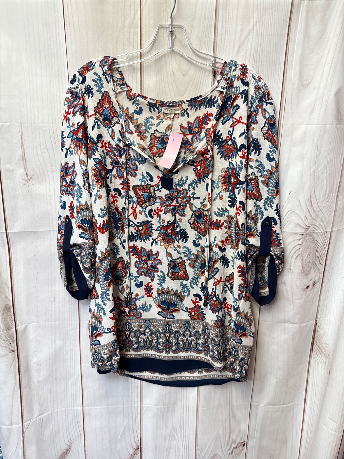 Antilia Femme Women's Size L White & Blue 3/4 Sleeve Top
