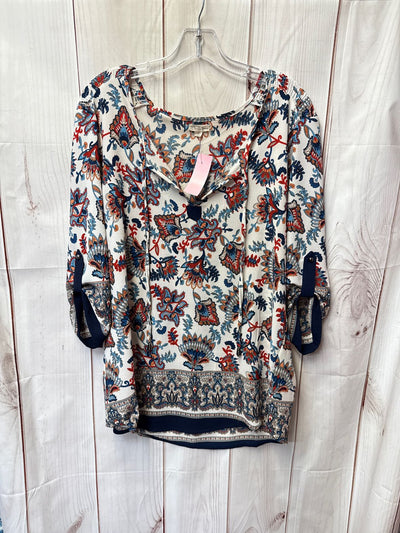 Antilia Femme Women's Size L White & Blue 3/4 Sleeve Top