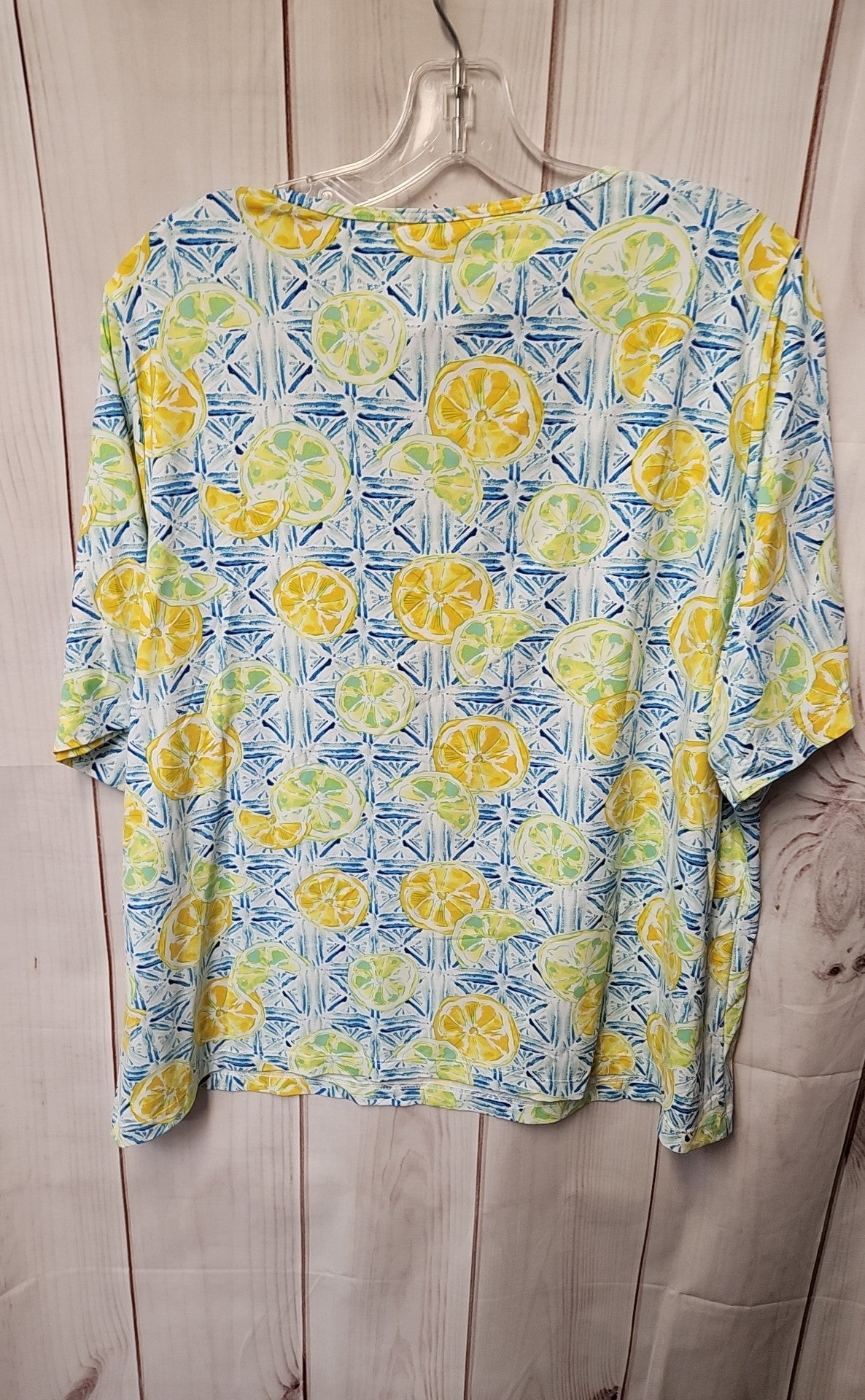 Lands End Women's Size 1X Blue & Yellow Short Sleeve Top