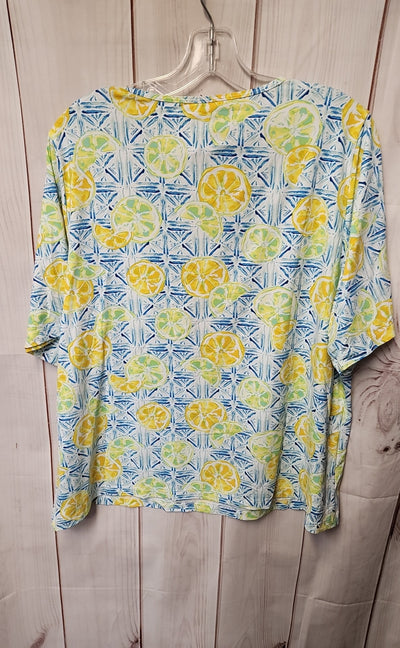 Lands End Women's Size 1X Blue & Yellow Short Sleeve Top