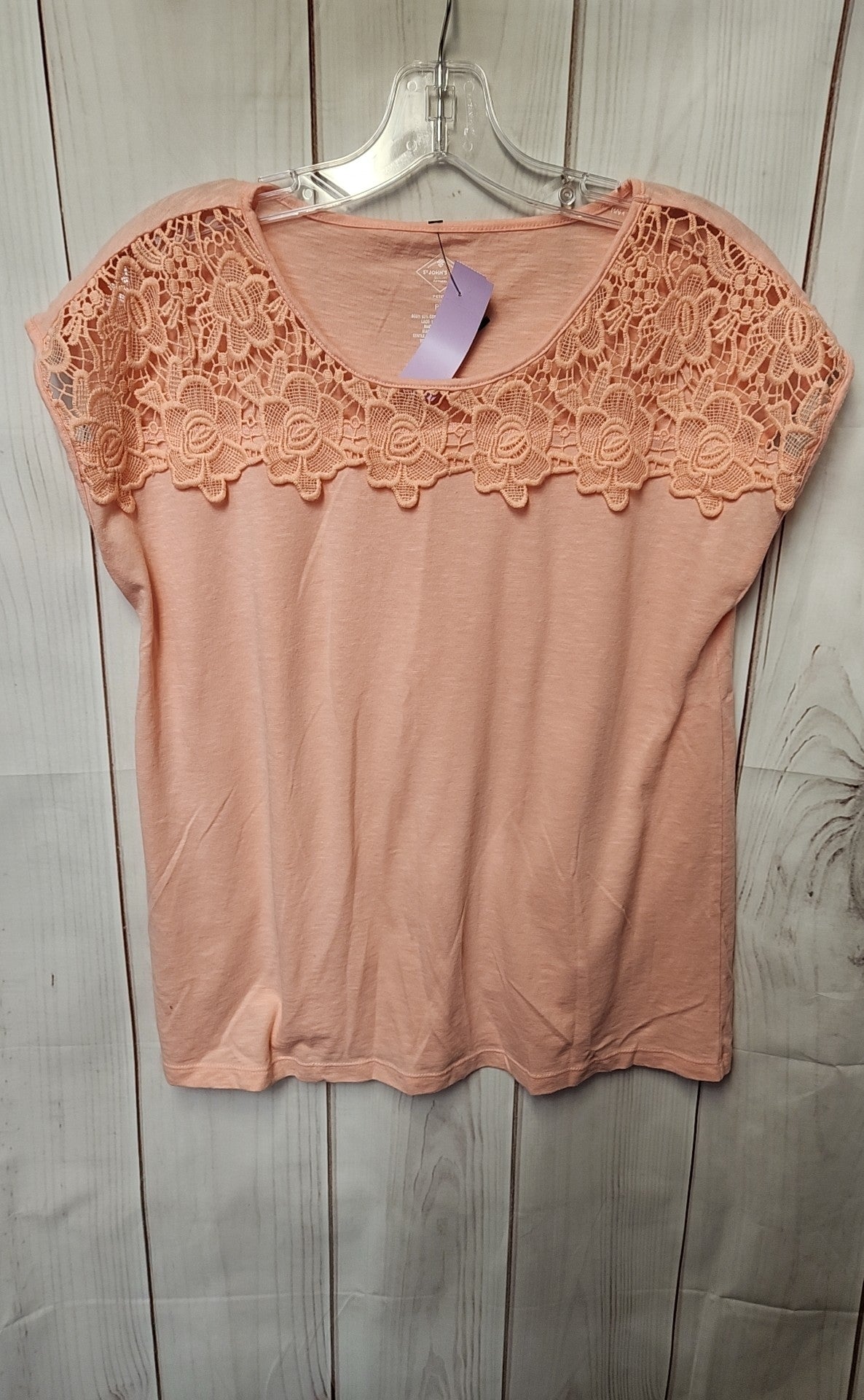 St Johns Bay Women's Size M Petite Peach Short Sleeve Top