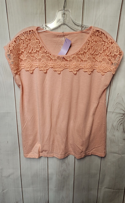 St Johns Bay Women's Size M Petite Peach Short Sleeve Top