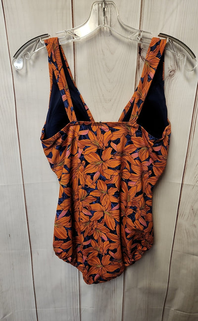 Lands End Women's Size 10 Orange Floral Swimsuit