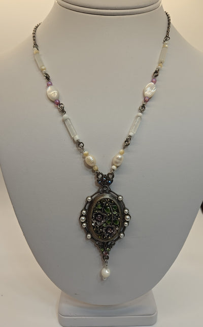 Floral Silver Rhinestone Necklace