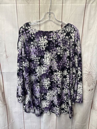 JM Collection Women's Size 3X Purple Floral 3/4 Sleeve Top
