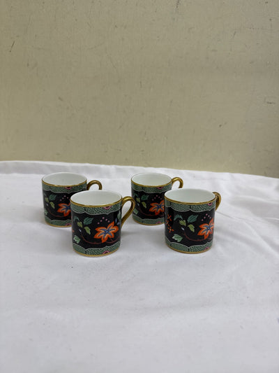 4PCS Wedgewood Bone China Sandridge Black Floral Espresso Cups