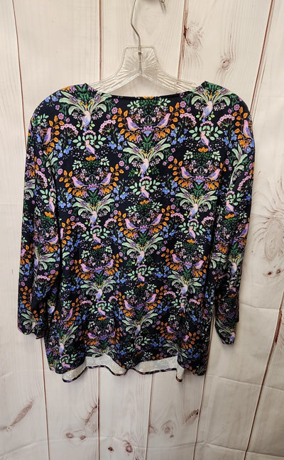 J Jill Women's Size XL Blue Floral 3/4 Sleeve Top