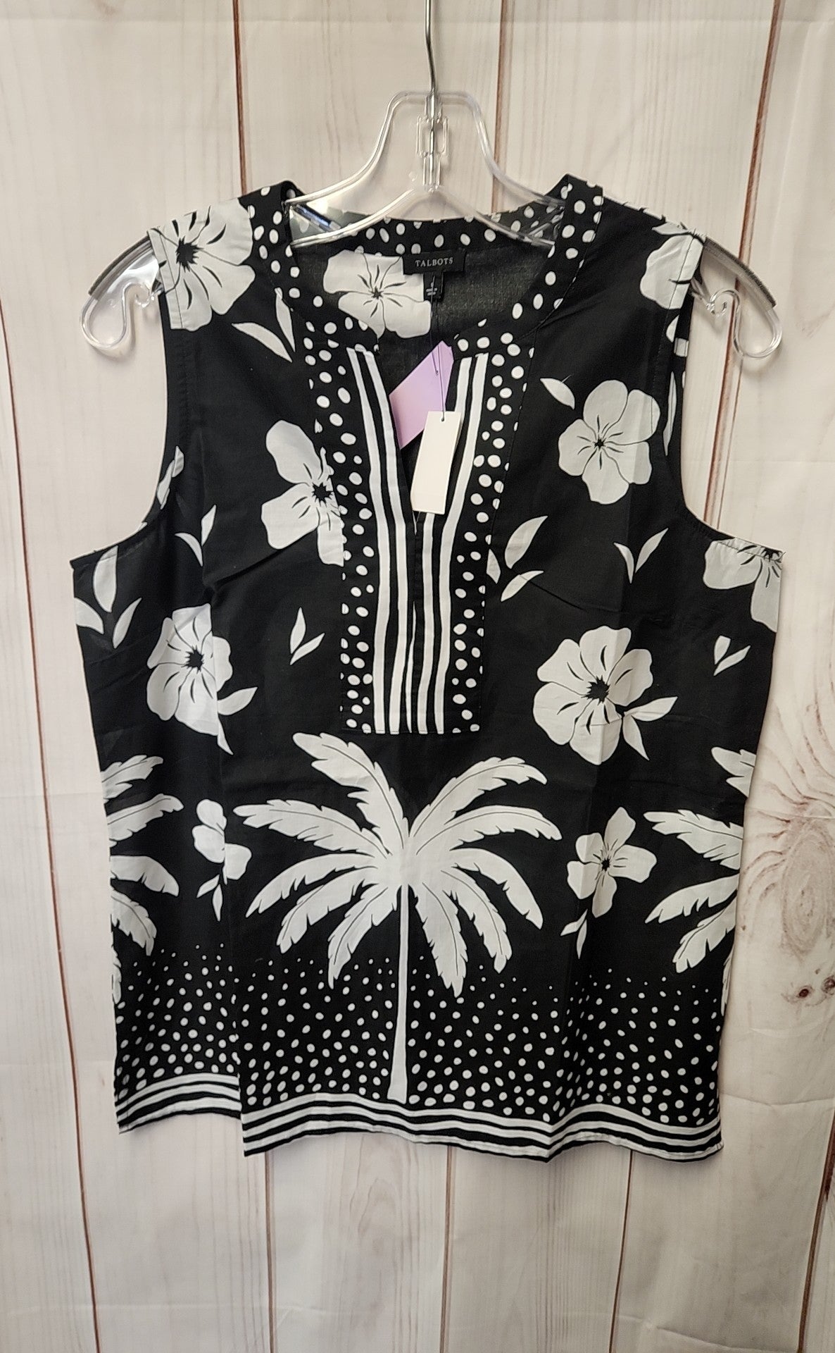 NWT Talbots Women's Size S Black Floral Sleeveless Top
