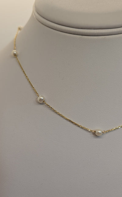 14K Yellow Gold 15" Pearl Spaced Necklace 2.17g