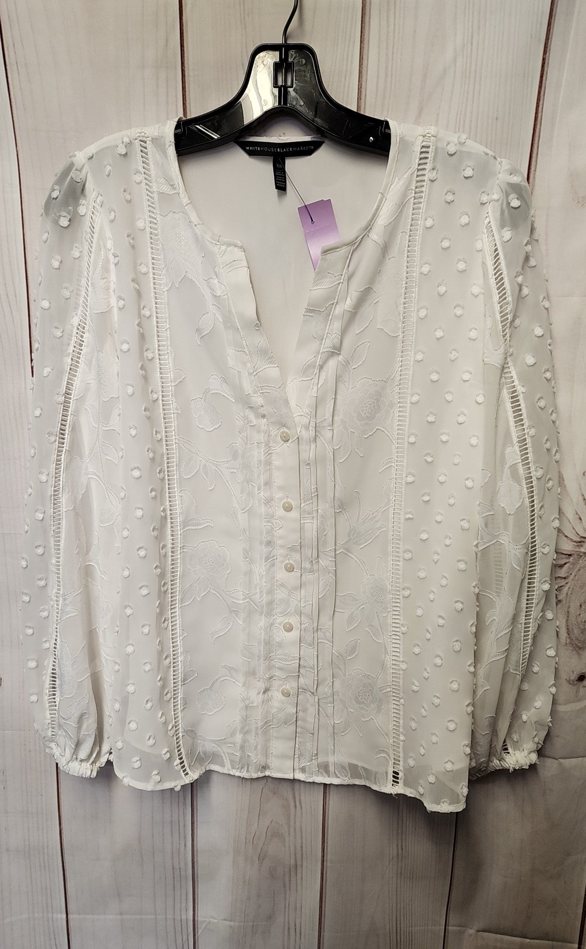 White House Black Market Women's Size XS White Floral Long Sleeve Top