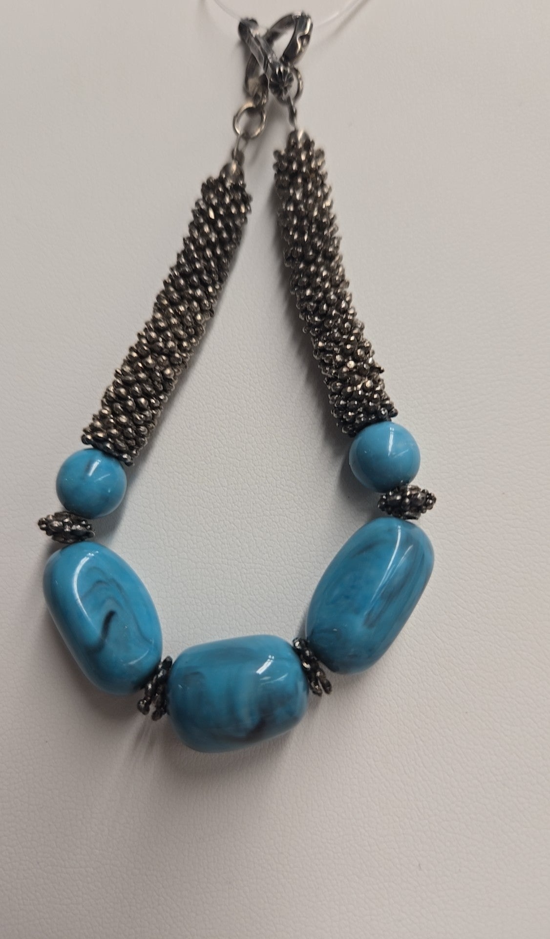 Blue Beaded Silver Bracelet