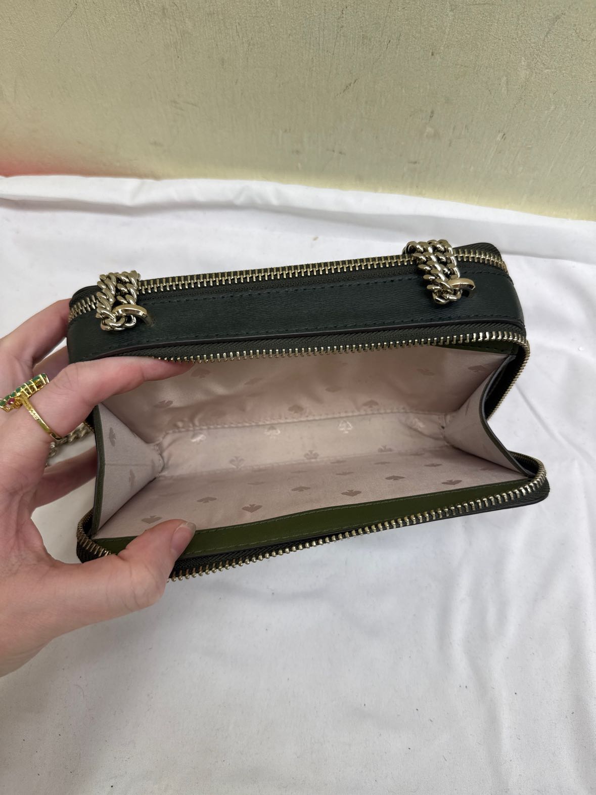 Kate Spade Green Leather Double Zip Chain Crossbody Purse Bag
