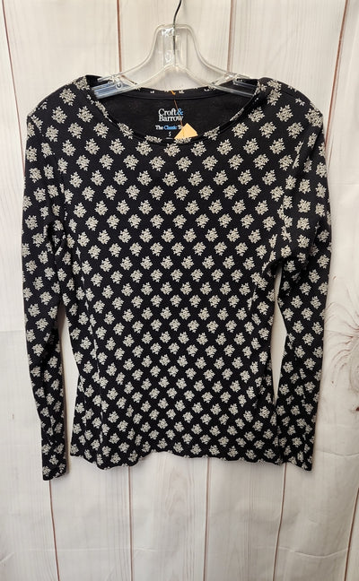 Croft & Barrow Women's Size L Black Floral Long Sleeve Top