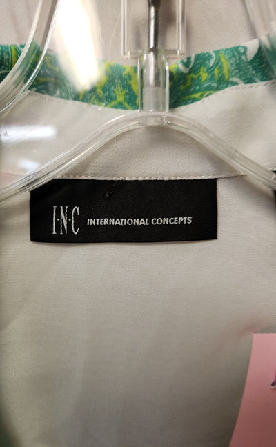 INC Women's Size 2 White & Green Long Sleeve Top
