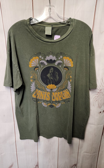 American Eagle Women's Size M Olive Green Short Sleeve Top Janis Joplin