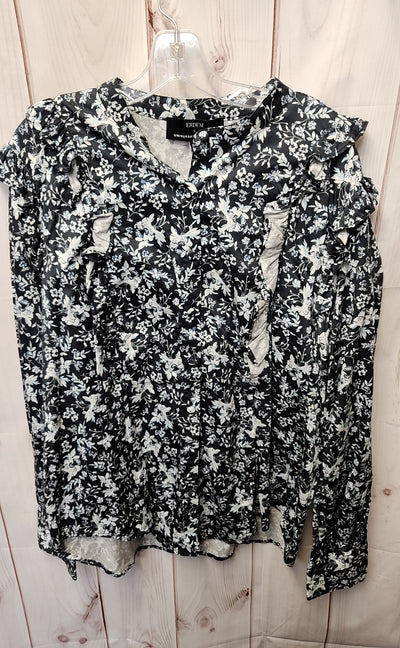 Erdem X Universal Standard Women's Size M Navy Floral Long Sleeve Top Button up