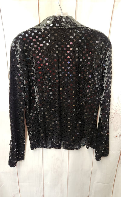 Clara S. Women's Size M Black Sequin Velour Full Zip (Zip Cuff too) Jacket