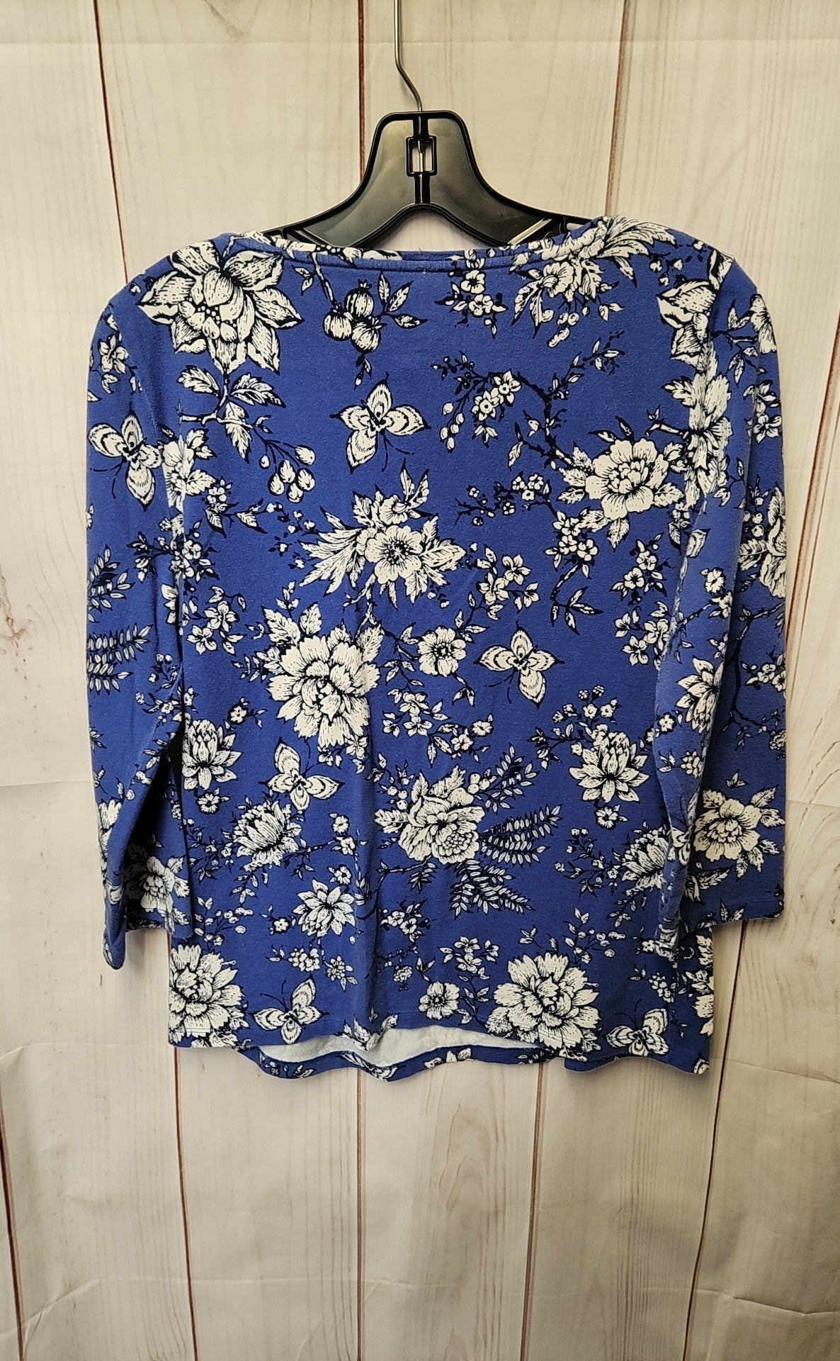 Talbots Women's Size L Petite Blue Floral 3/4 Sleeve Top