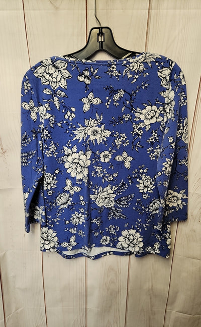 Talbots Women's Size L Petite Blue Floral 3/4 Sleeve Top