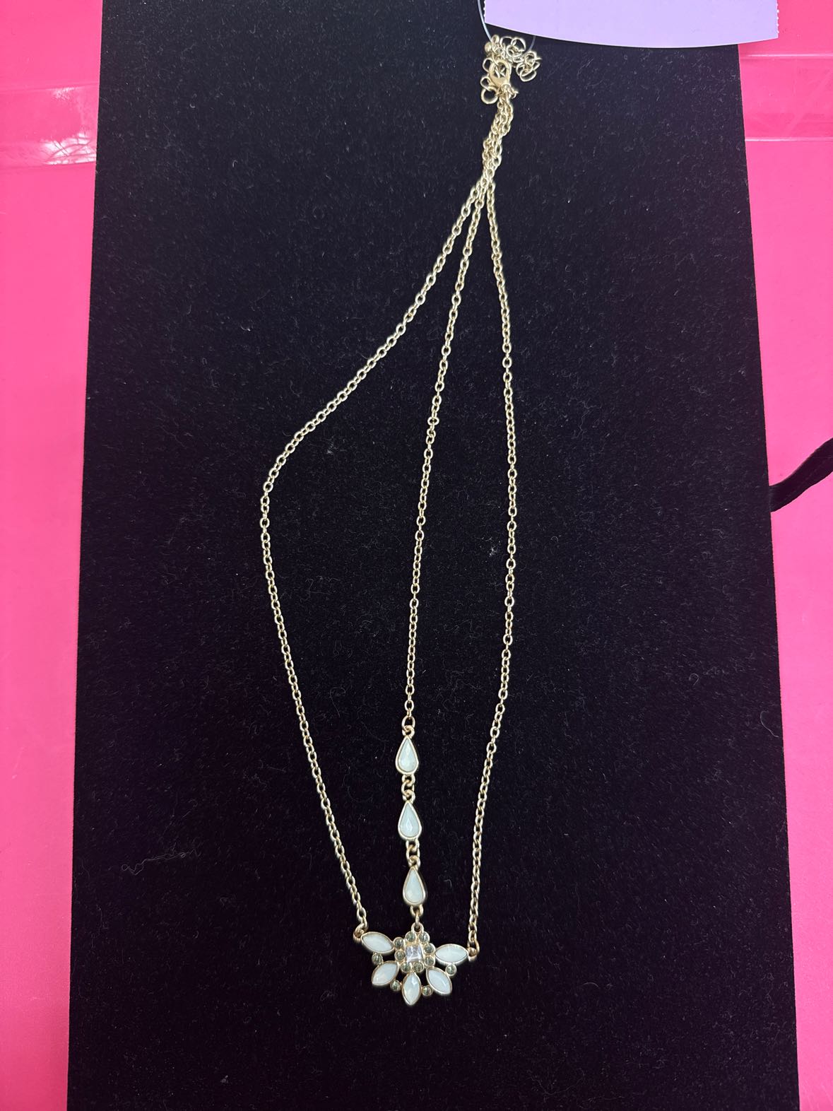 Gold tone White  Rhinestone Necklace