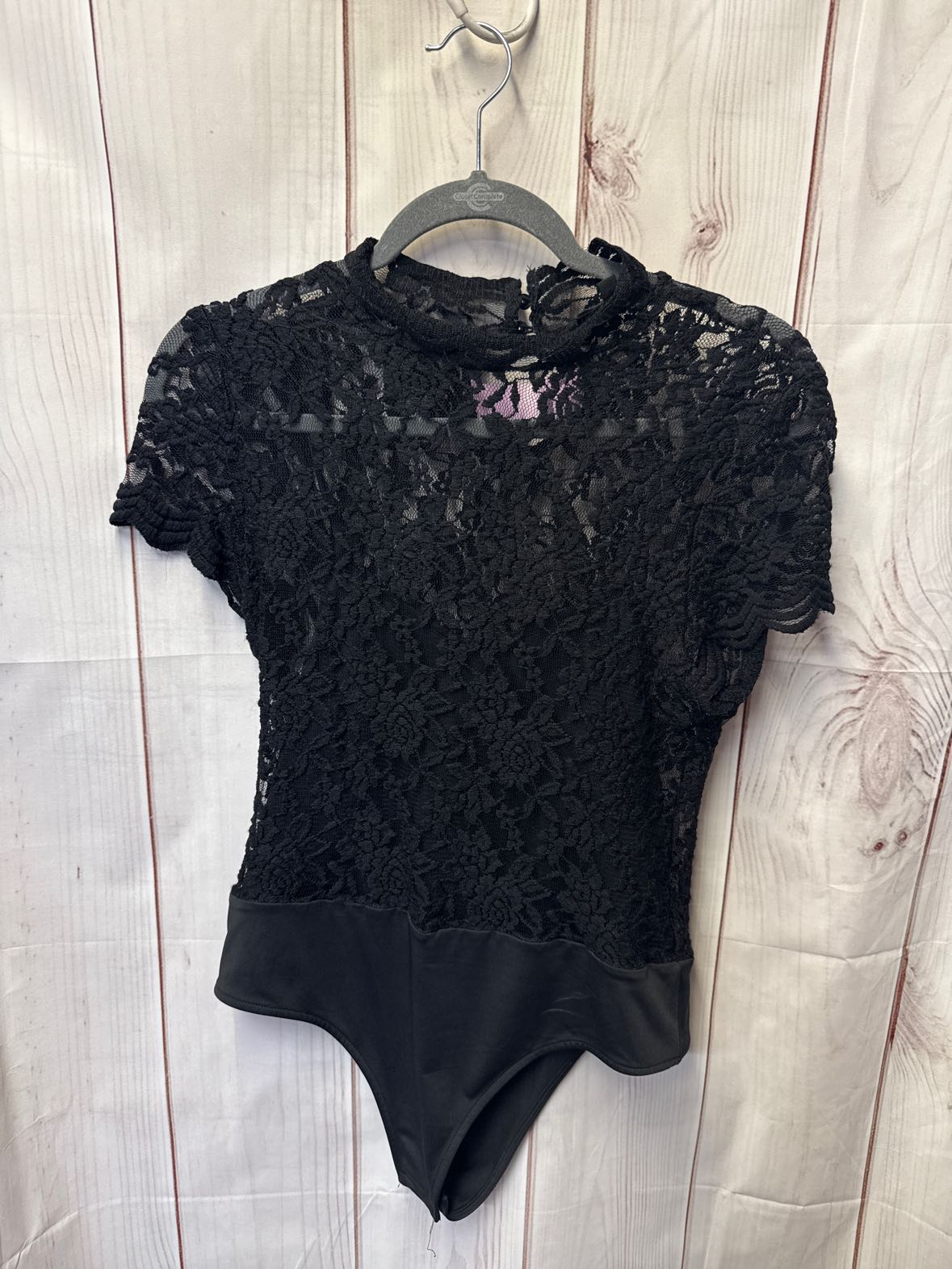 Shinestar Women's Size L Black Lace Floral Bodysuit