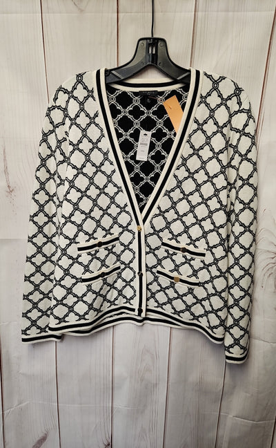 NWT Talbots Women's Size M Petite White & Black Cardigan