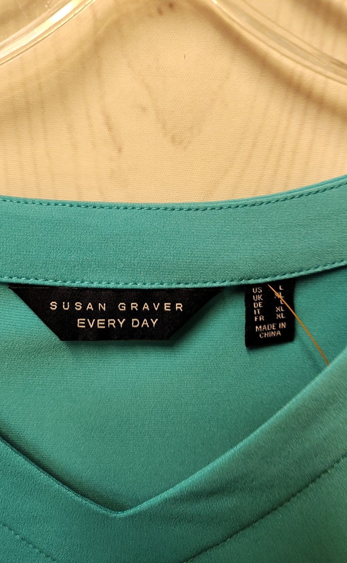 Susan Graver Women's Size L Blue Short Sleeve Top