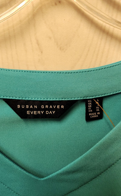 Susan Graver Women's Size L Blue Short Sleeve Top
