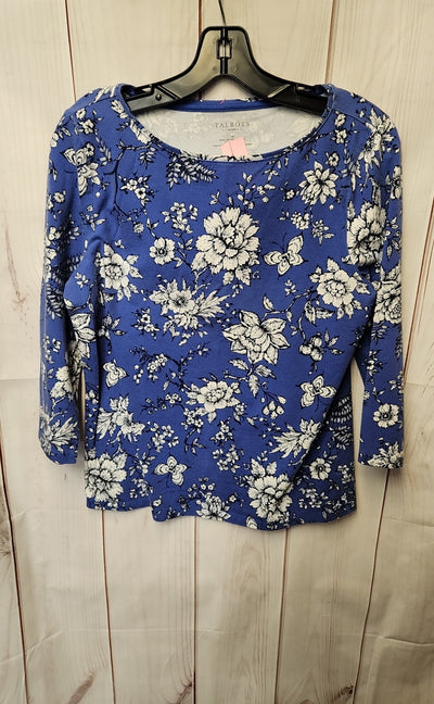 Talbots Women's Size L Petite Blue Floral 3/4 Sleeve Top