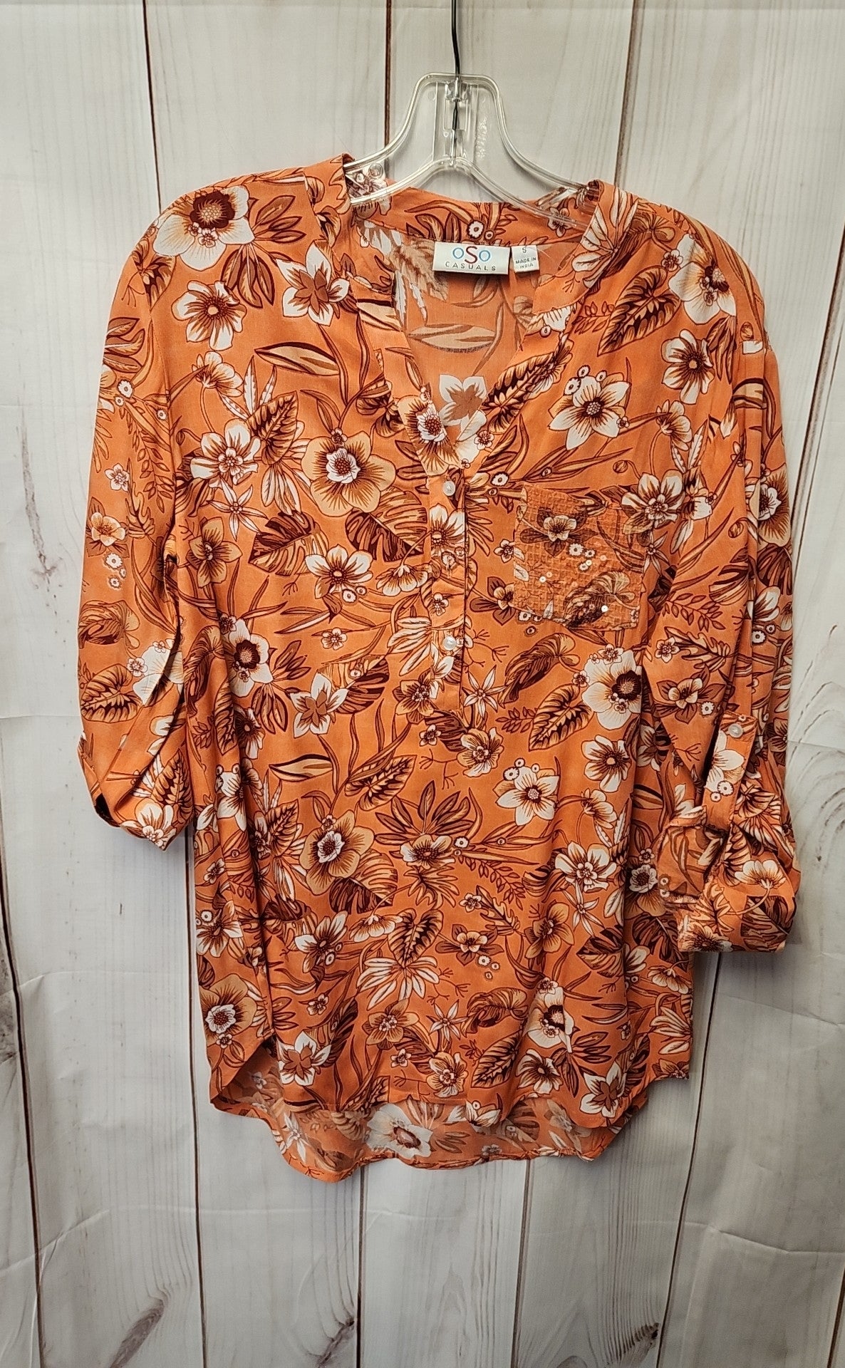 Oso Casuals Women's Size S Peach Floral Long Sleeve Top