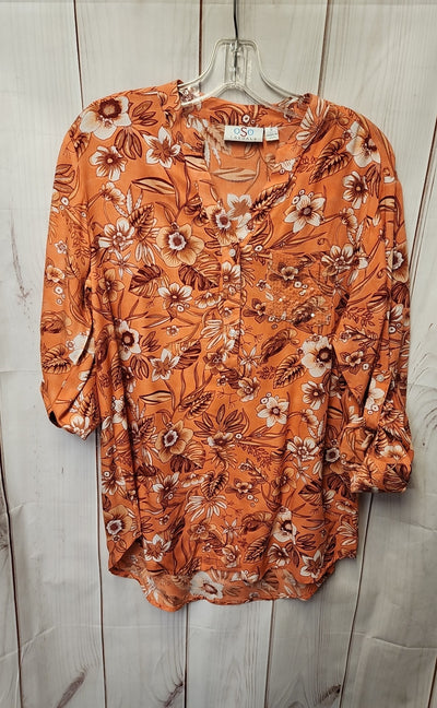 Oso Casuals Women's Size S Peach Floral Long Sleeve Top