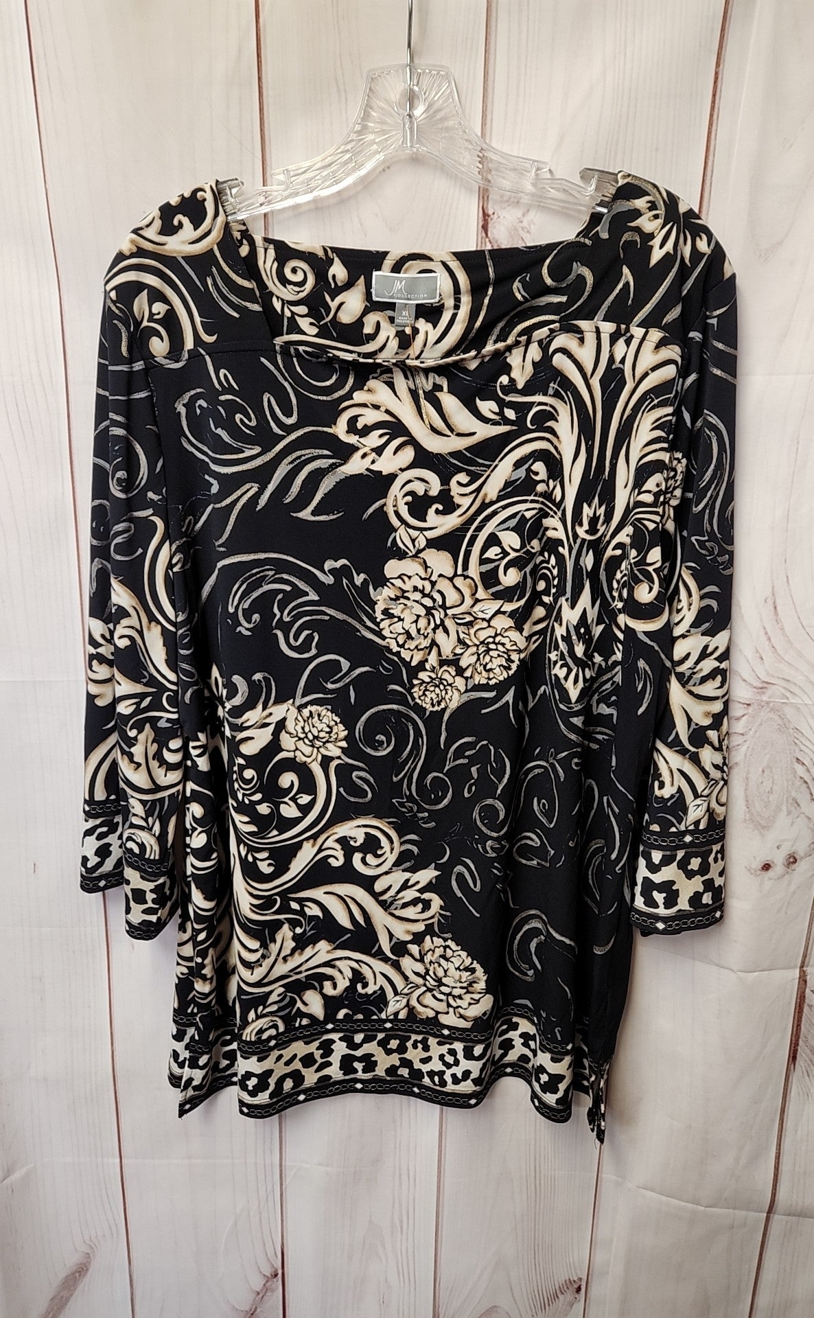 JM Collection Women's Size XL Black & Beige 3/4 Sleeve Top