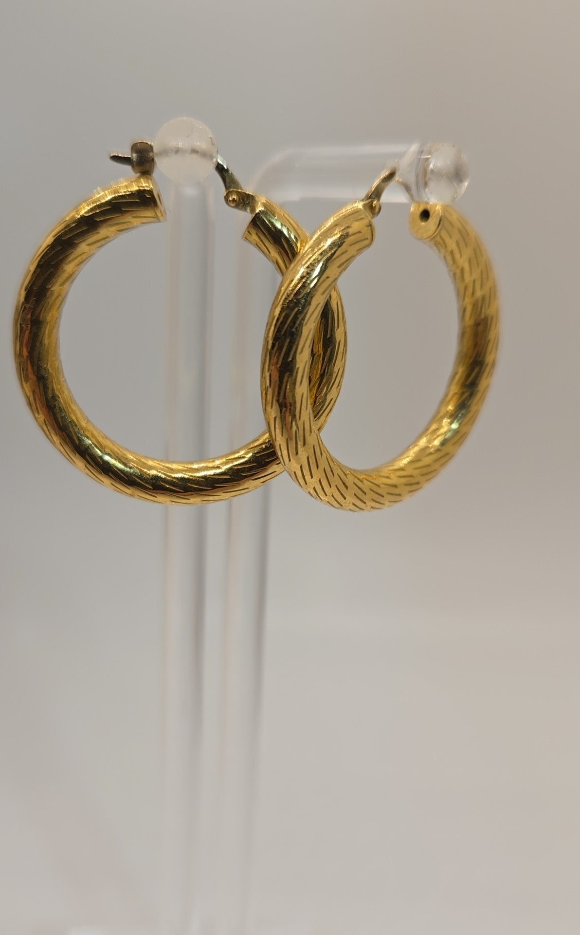 18K Yellow Gold Hoops Earrings 750 Approx 1" - 4.23 grams - Diamond Cut