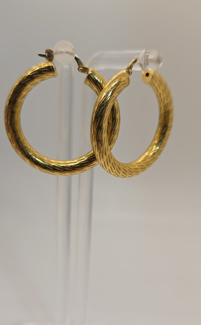 18K Yellow Gold Hoops Earrings 750 Approx 1" - 4.23 grams - Diamond Cut