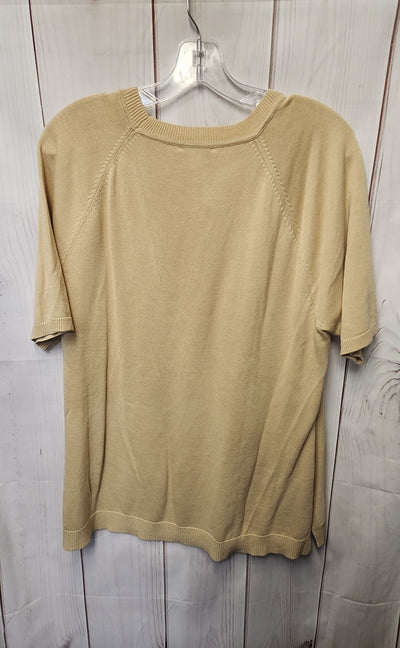 Isaac Mizrahi Live Women's Size L Beige Short Sleeve Top