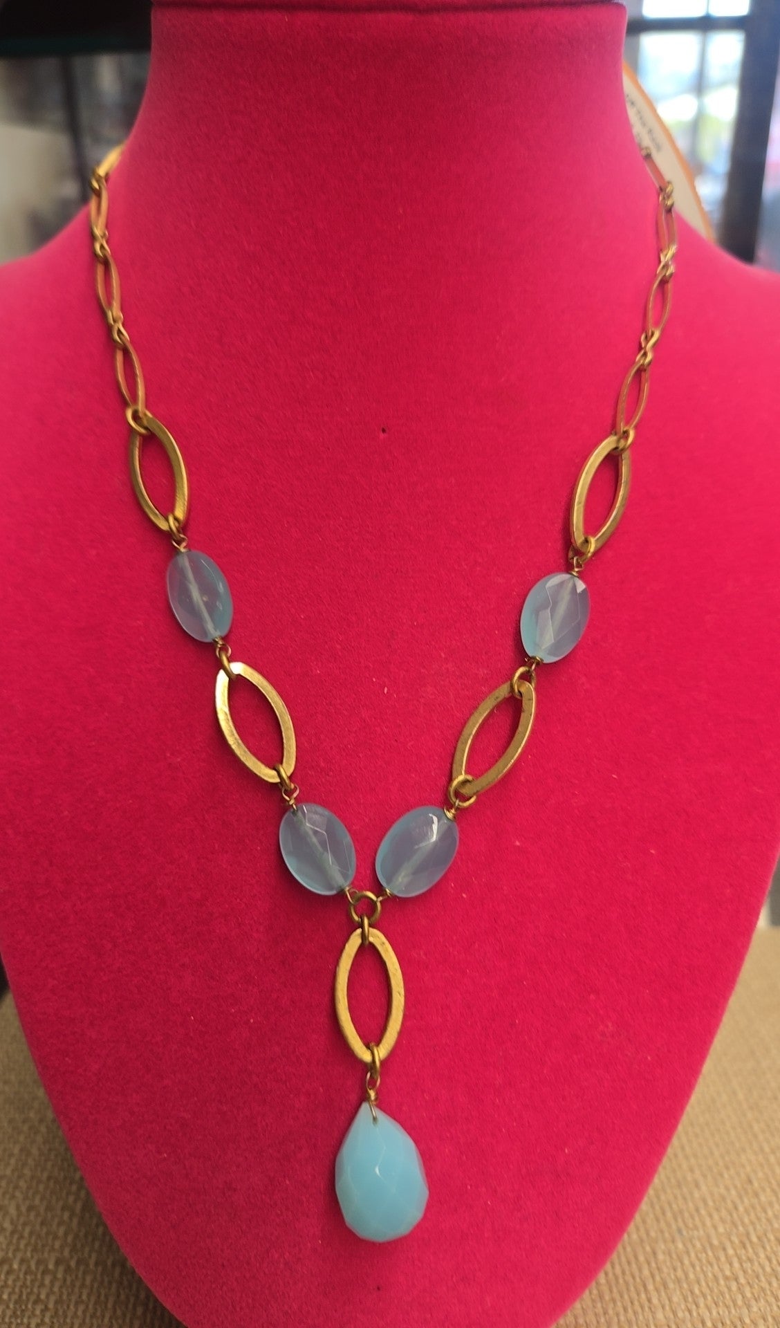 GOld & Blue Beaded Toggle Necklace