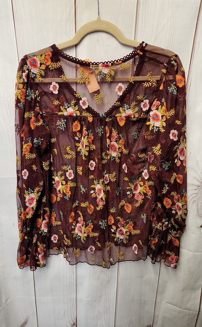 Feather Bone by Anthropologie Women's Size S Purple Floral Long Sleeve Top