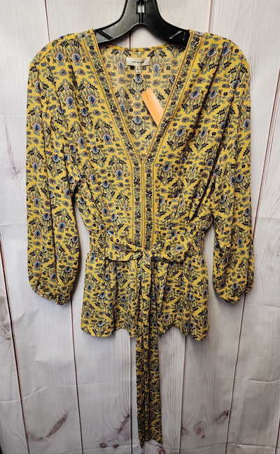 Max Studio Women's Size L Yellow Floral 3/4 Sleeve Top
