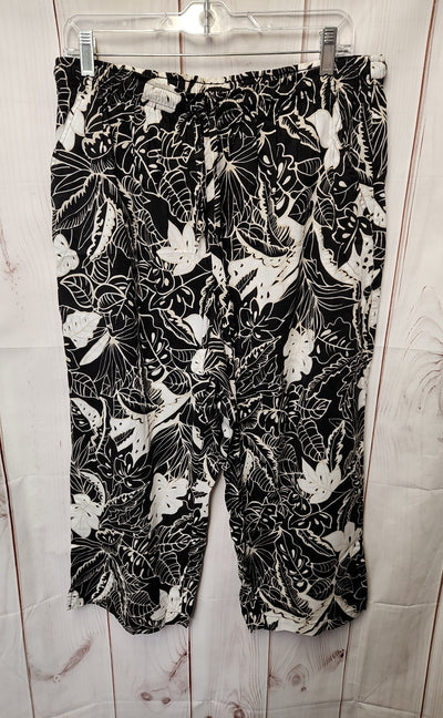 Erika Women's Size XL Black & White Cotton Blend Floral Pants