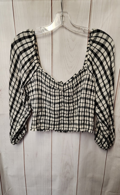 American Eagle Women's Size M White & Black 3/4 Sleeve Top